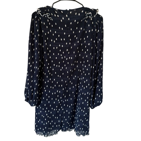 GANNI Pleated Georgette Polka Dot Mini Dress - Picture 9 of 10